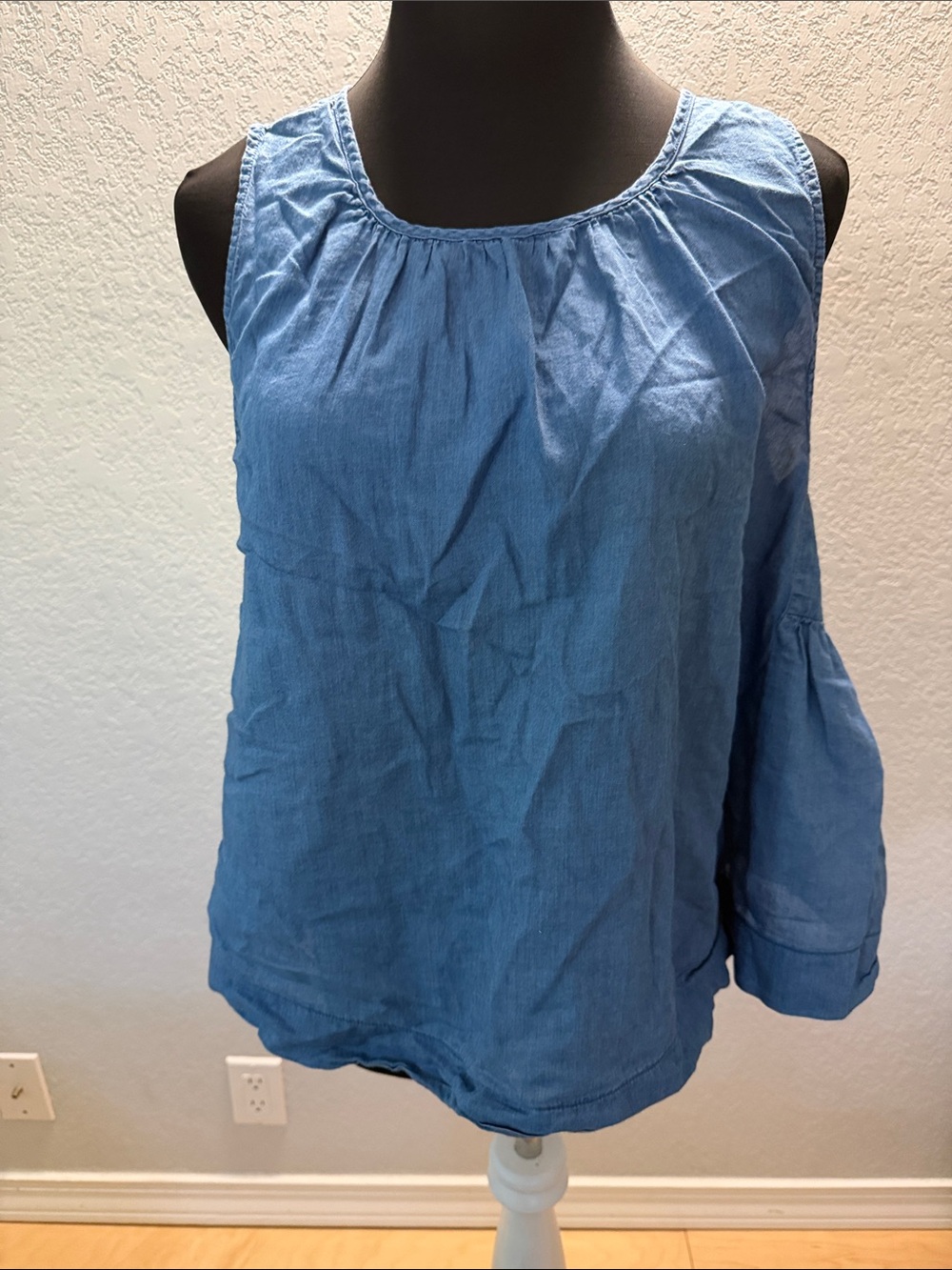Madewell Blue Cold-Shoulder Linen-Blend Tank